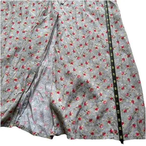 Vintage 90s Express Floral Midi Skirt Blue Rose Print Button Front Cottagecore S - Picture 9 of 11